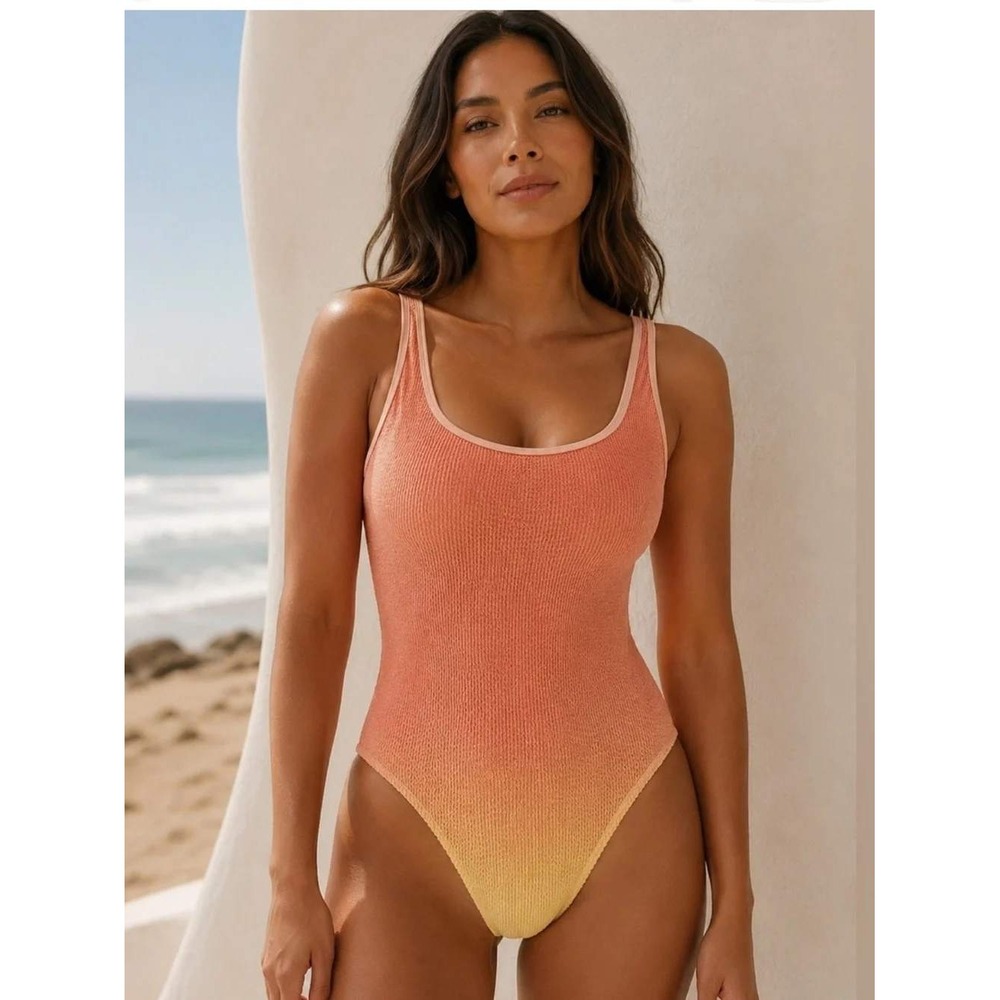 Good American Always Fits Modern Tank One Piece Swimsuit Sz S/M Ombra Ribbed NWT